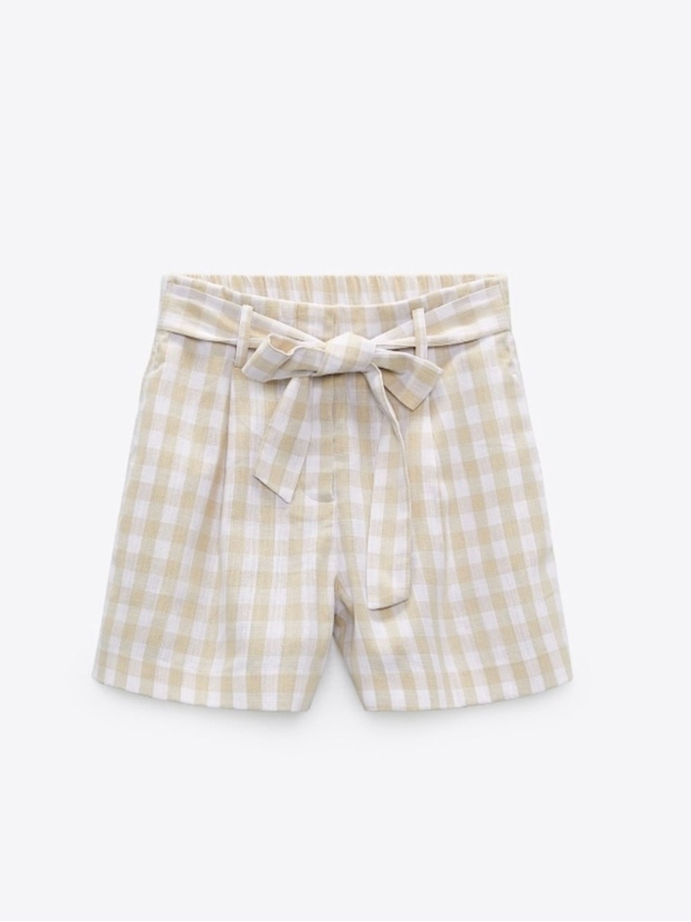 Zara Gingham Tie-Waist Shorts - Cream/White
